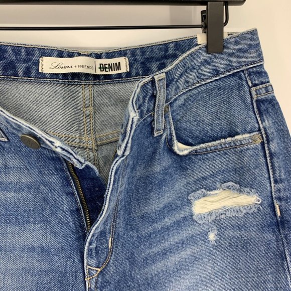 Lovers + Friends Jeans Logan High Rise Tapered Blue Distressed Hollywood - Picture 5 of 12